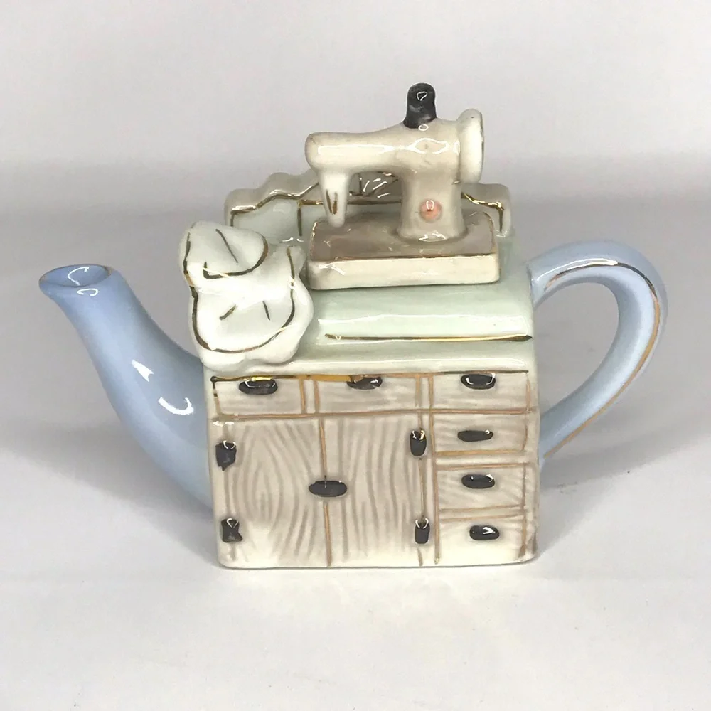 Trinket Box Mini Tea Pot‎ Sewing Machine Cabinet With Lid Porcelain Collectible